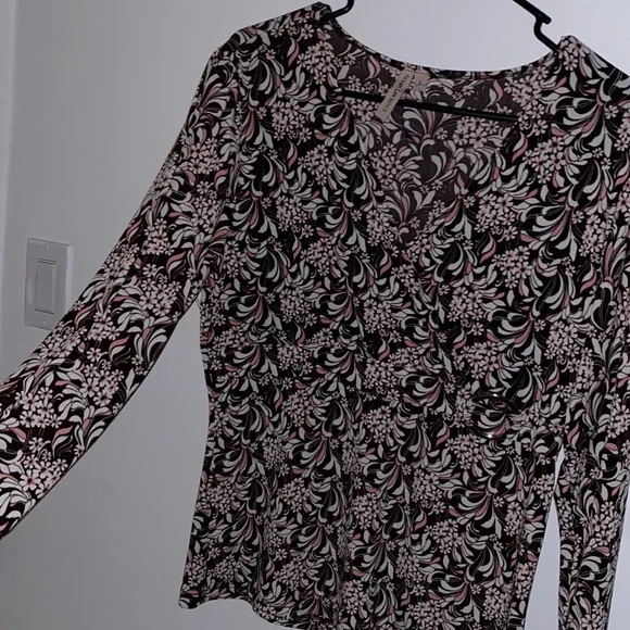 Vintage Susan Lawrence V Neck Tan/Pink Buckle Top - Picture 2 of 5